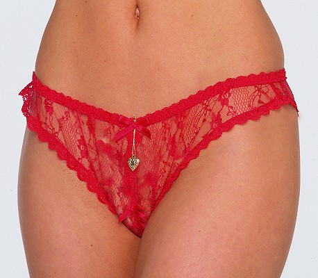 Crotchless lace panty with gold locket Crotchless lace panty with gold locket.  One size fits most.