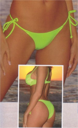 Jelly Tie Side Brazil Brazil cut tie side bikini, dips 
low in front and slim cut rear.  
Colors: See drop down box.  Sizes: S-M-L.