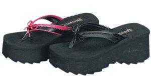 Flip-07 Sandals w/Bows *NEW* NEW!! Flip flop slip on sandals with bow on top of foot strap. Colors: black PU or black PU/pink. Heel height: 2 1/2