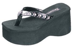 Funn-17 Skull Sandals *NEW* NEW!! Flip flop sandals with skulls on top of foot straps. Color as shown in Black PU w/ skulls. Heel height: 3 1/2