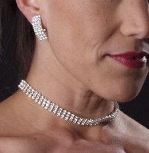 3 Row Choker Set *NEW* NEW!! 3 Row rhinestone choker with matching earrings.