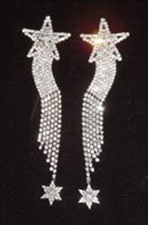Wavy Star Dangle Earrings *NEW* NEW!! Rhinestone earrings with stars and wavy dangles down to smaller stars. Size of earrings is 7 inches. Please note: these earrings are CLIP ON!
