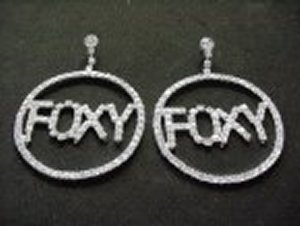 FOXY Hoop Earrings *NEW* NEW!! Rhinestone hoop earrings with rhinestone F O X Y in the center. Size of earrings is 2 inches.