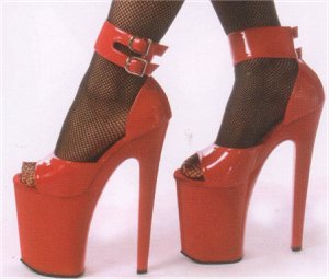 Xtrm 775 *NEW* NEW!! 8 inch spike heel shoe with 
two buckles on ankle. Colors: black pat and 
red pat. Sizes: 5-12.